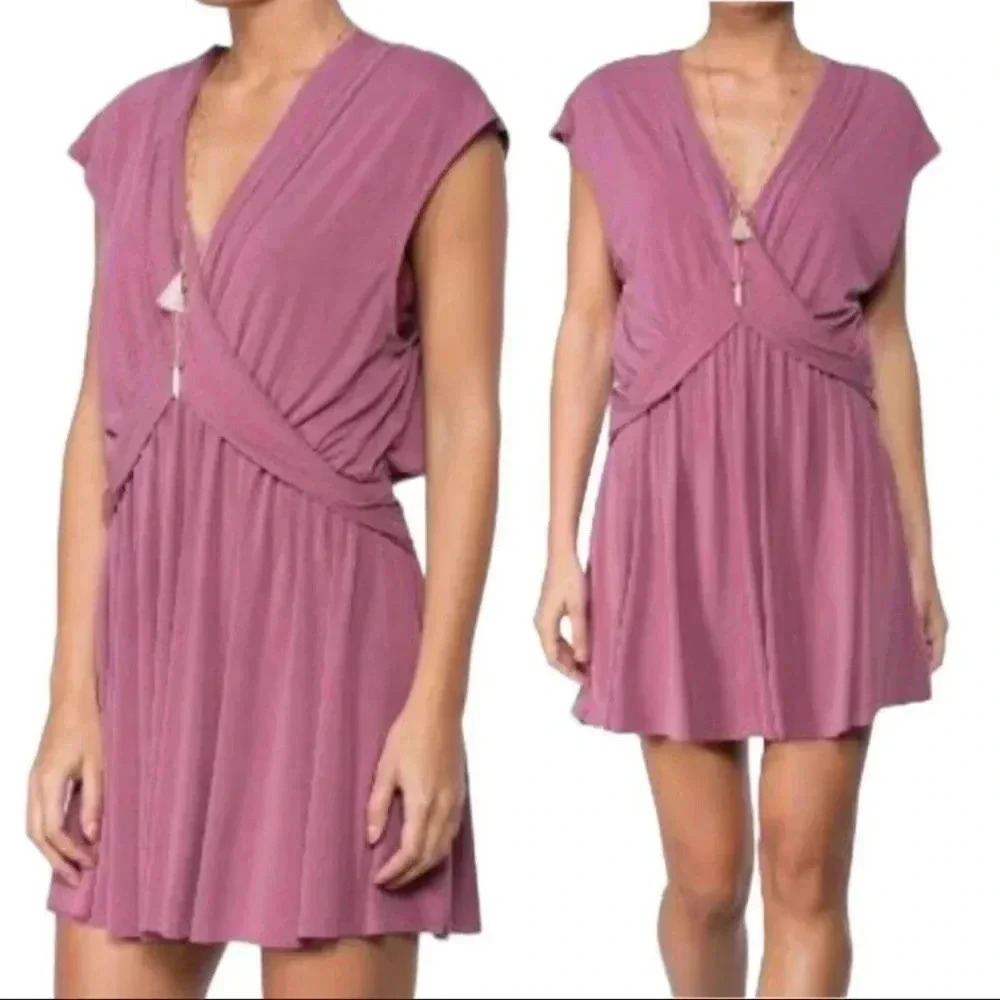 Free People Womens Dusty Pink Cupro Cap Sleeve‎ Criss Cross Front Mini Dress XS